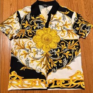 Versace Black, White & Gold Baroque Short-Sleeve Polo